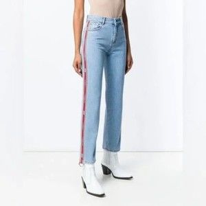 MSGM Straight Leg Jeans Mid Rise Resort 19 Logo Ribbon IT40 US2